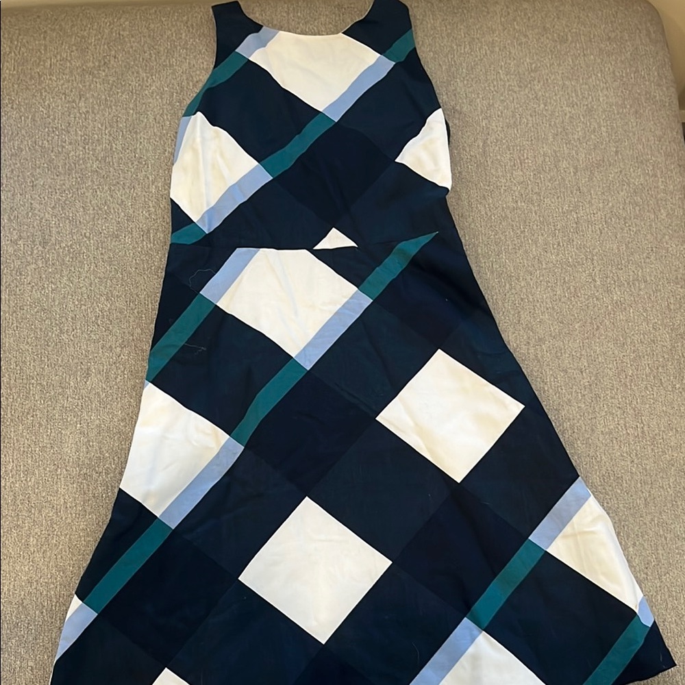 Ann Taylor Factory Blue and White Checkered Midi Dress